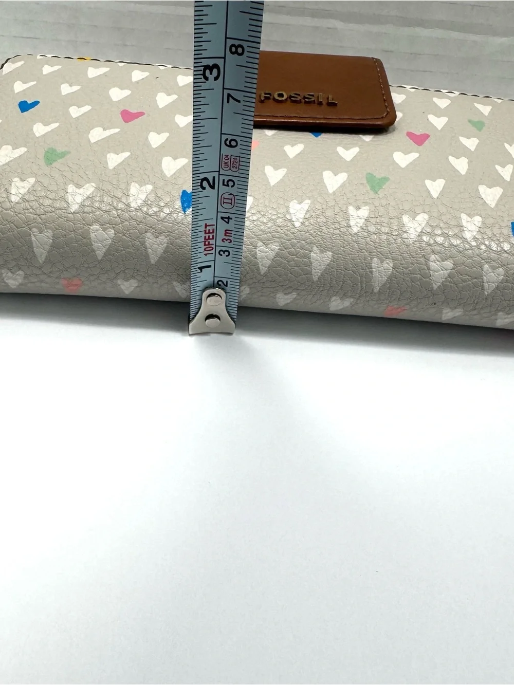 Fossil Madison Multicolor Heart-Pattern Zip Clutch, Leather Snap Tab & Strap